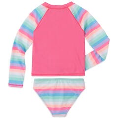 GIRLS' STRIPED SUNSET RASH GUARD SET (8-16),Firey Red,large