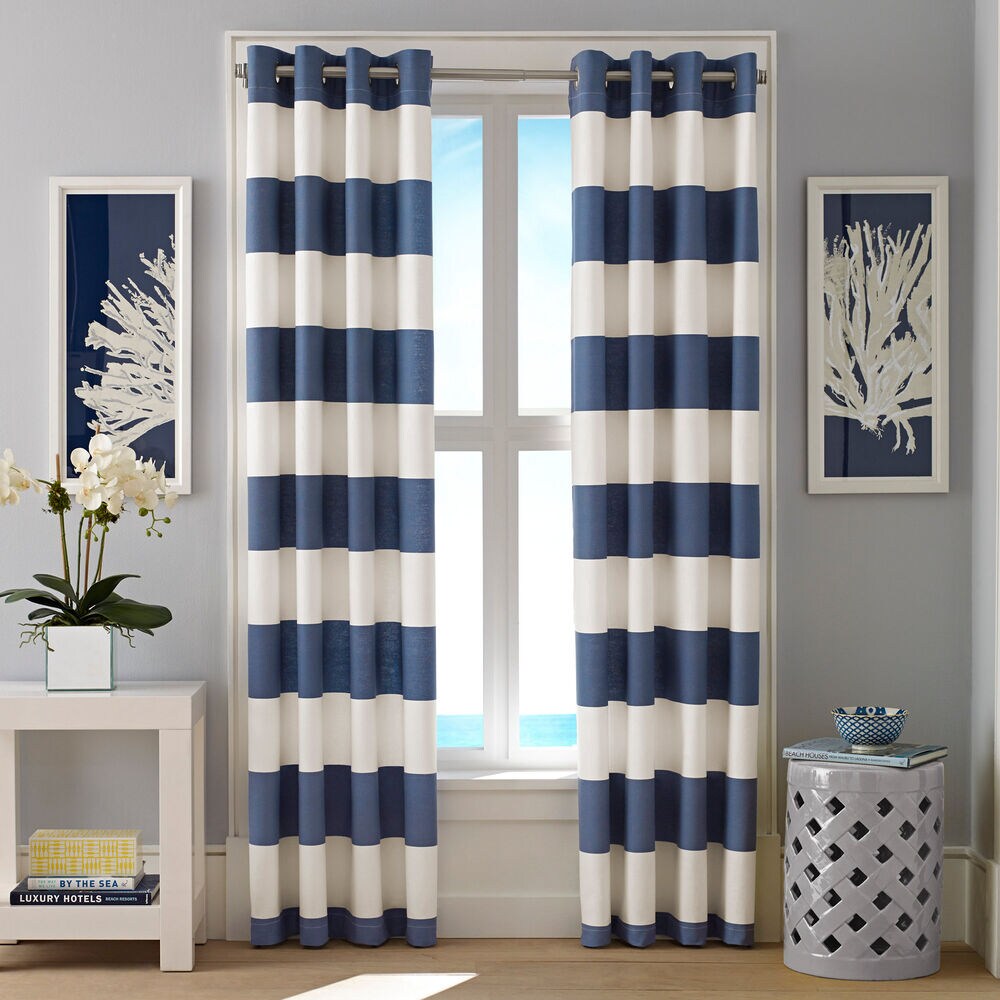 Cabana Stripe Cadet Curtain Panel Set,Admiral Blue,large