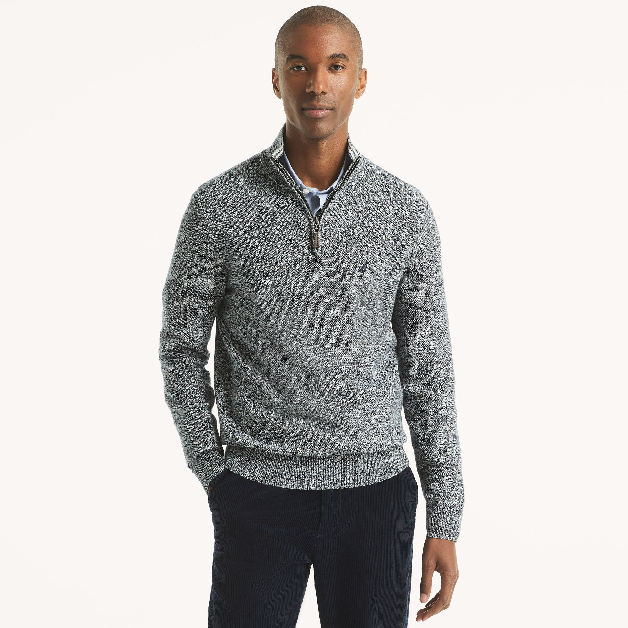 Marled Quarter-Zip Sweater,Sail White,large