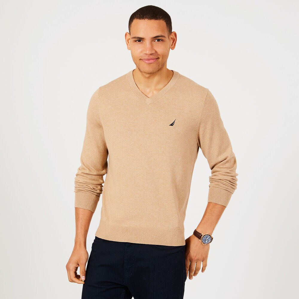 Jersey Navtech V-Neck Sweater,Camel Heather,large