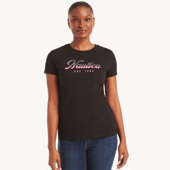 Studded Logo Puff Graphic T-Shirt,True Black,large