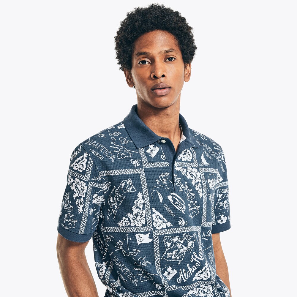 PRINTED PERFORMANCE POLO,Deep Dive Wash,large