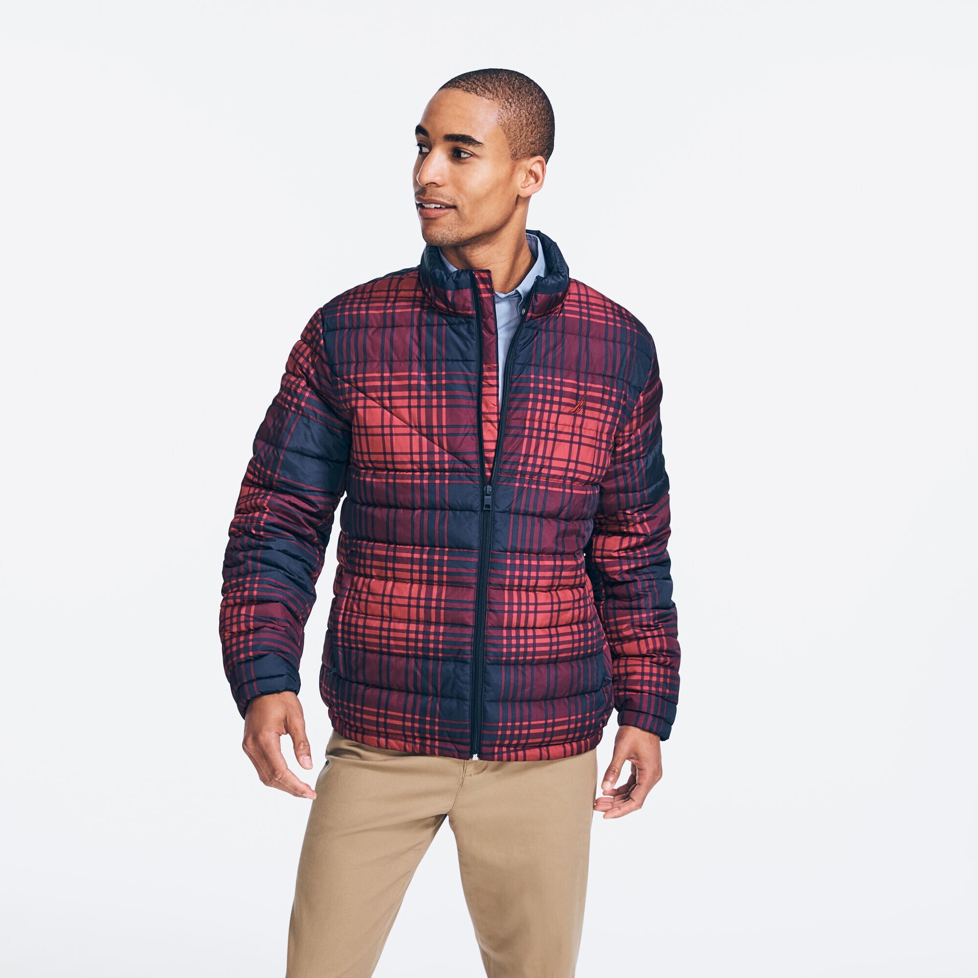 THERMASPHERE PRINTED PLAID BOMBER,Lotus,large