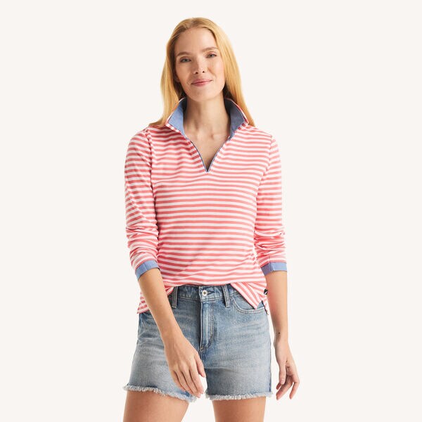 Double-Collar Striped Long-Sleeve Shirt