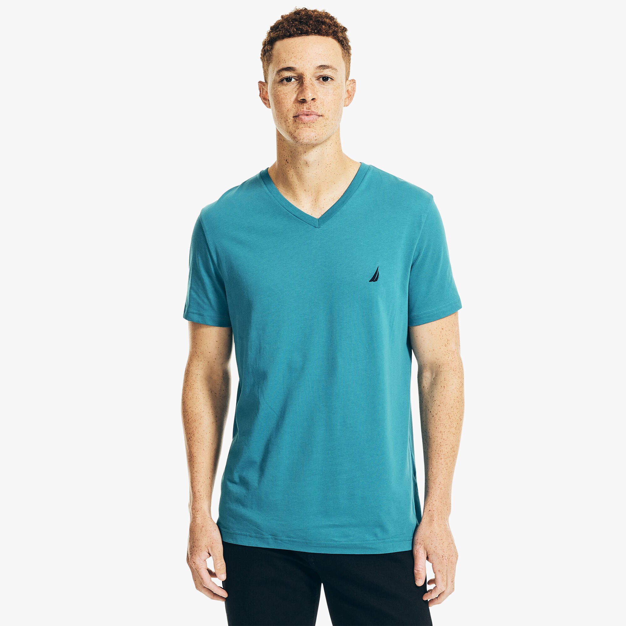 V-Neck Deck T-Shirt,Blue Mist Pantone,large