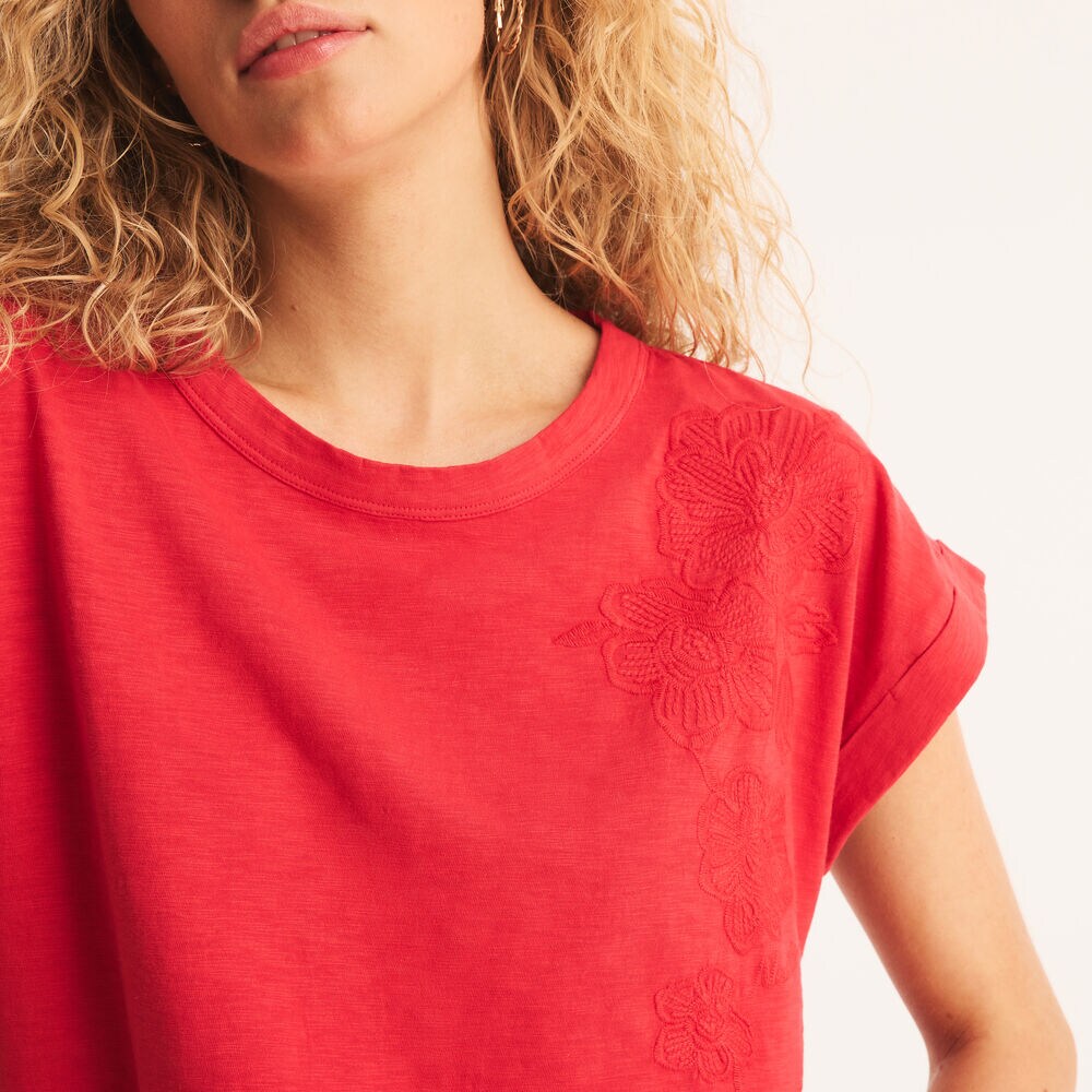 Embroidered Crewneck Top,Teaberry,large