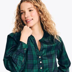 Split-Neck Plaid Top,True Black,large
