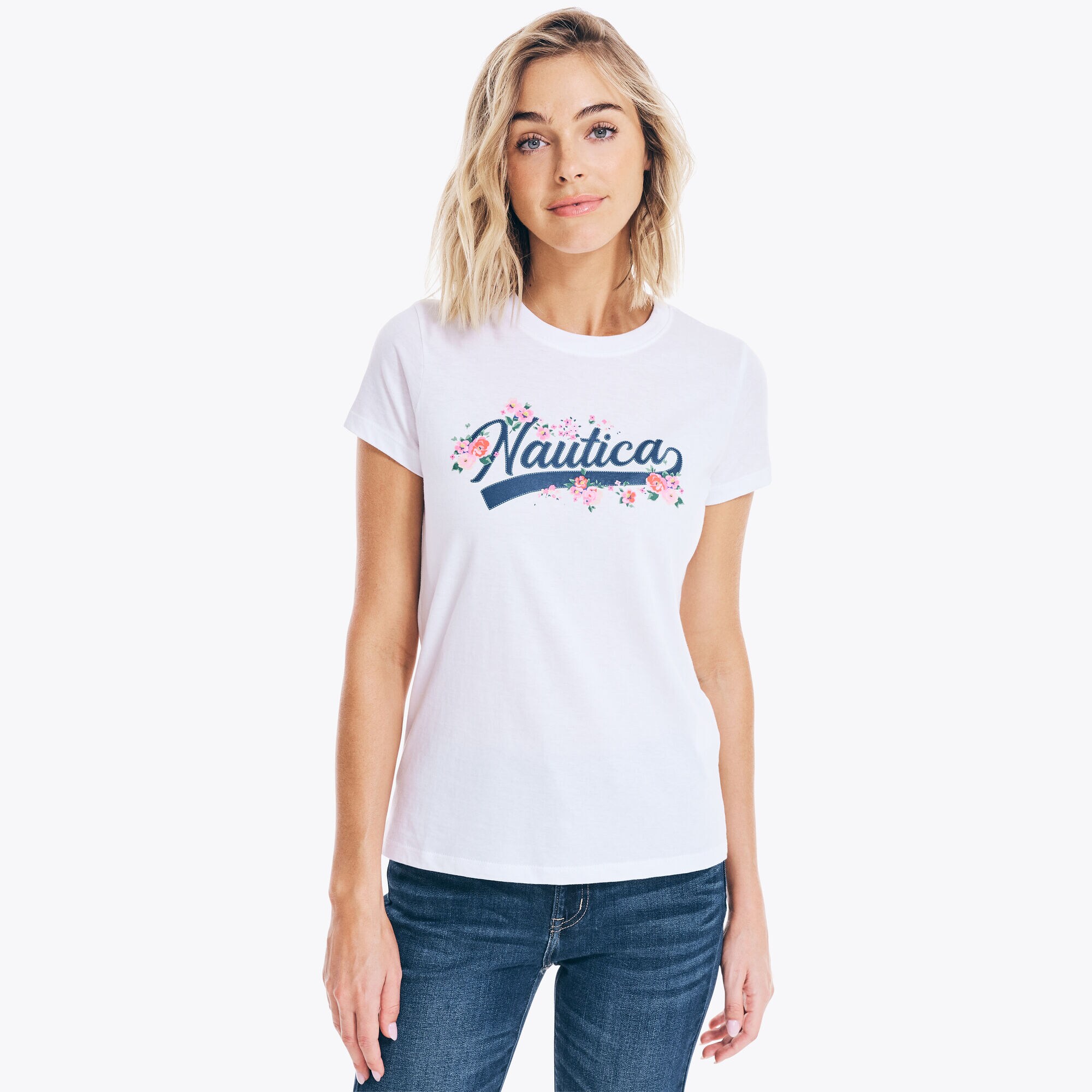 FLORAL LOGO GRAPHIC T-SHIRT,Bright White,large
