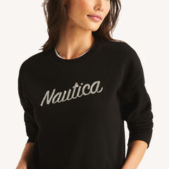Fleece Logo Crewneck Sweatshirt,True Black,large