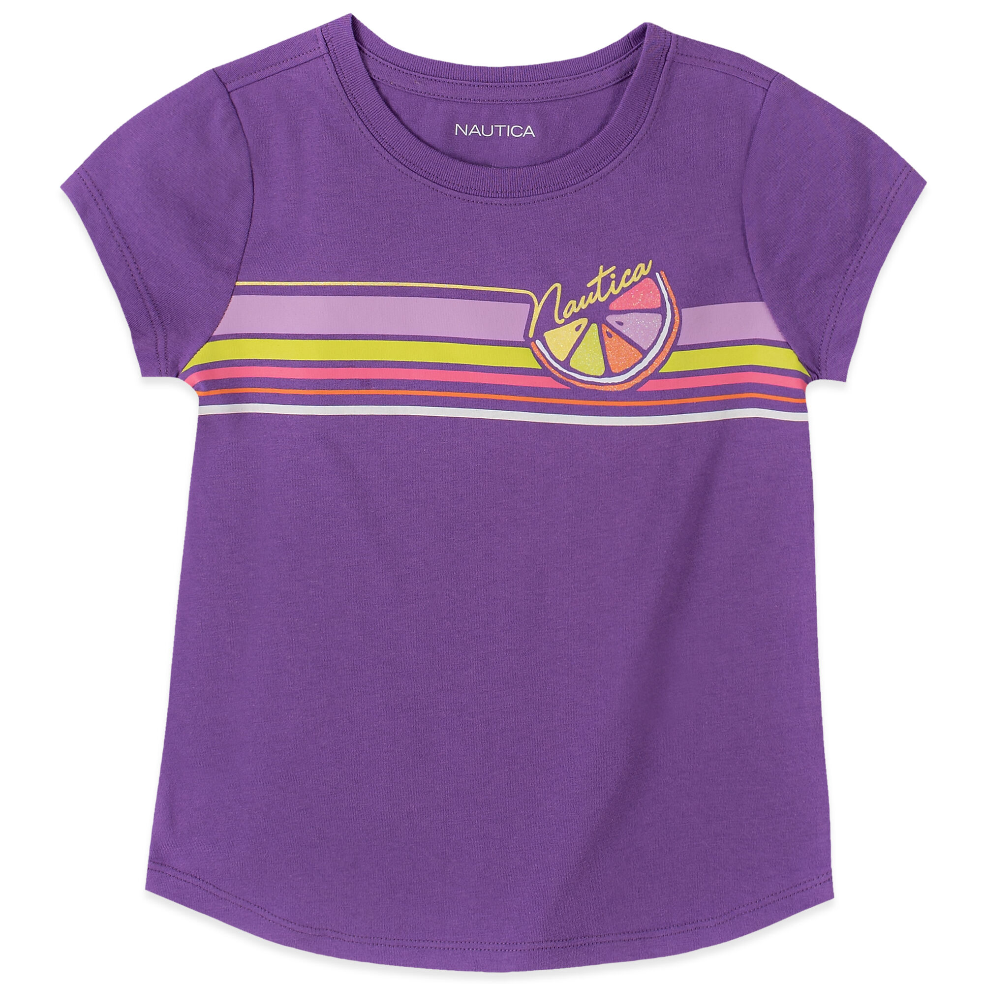GIRLS' LOGO STRIPE TEE (8-20),Amethyst,large