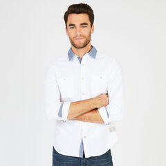Classic Fit Colored Chambray Button-Down Shirt,Bright White,large
