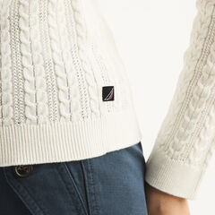 Cable-Knit Boatneck Sweater,Sail White,large