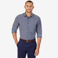Striped Slim Fit Button-Down Shirt,Peacoat,large