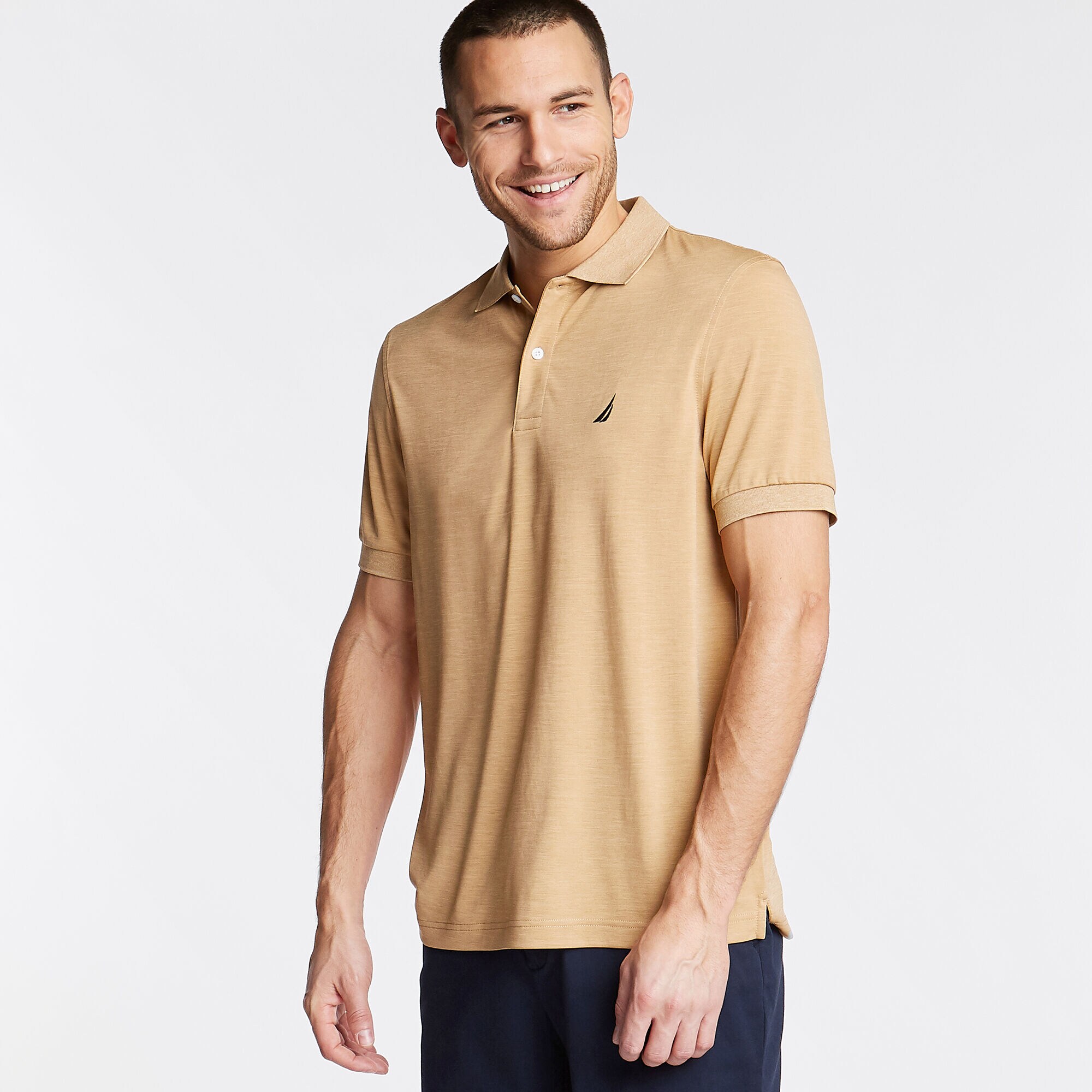 Navtech Classic Fit Performance Polo,Camel Heather,large