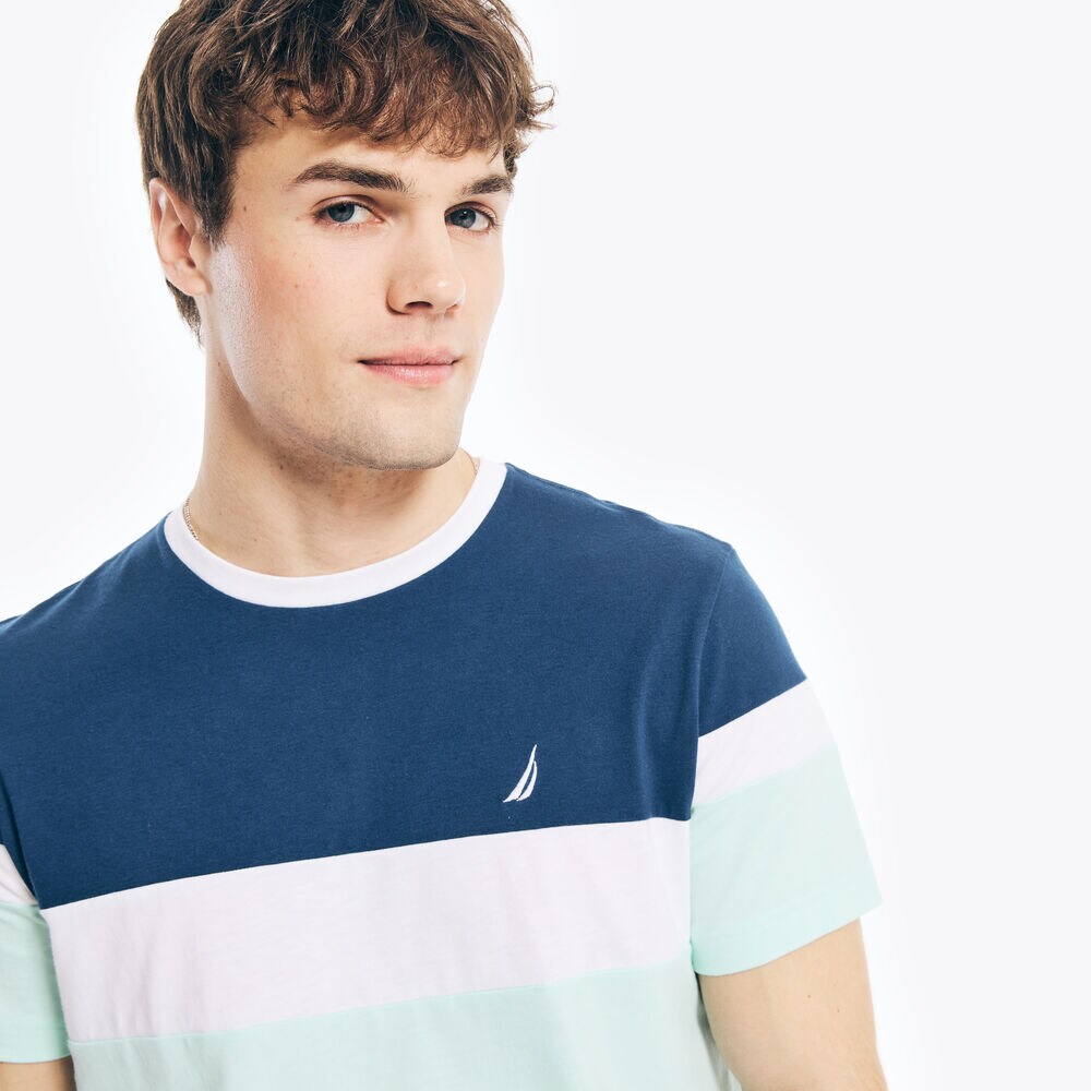 SUSTAINABLY CRAFTED COLORBLOCK T-SHIRT,Blue Depths,large
