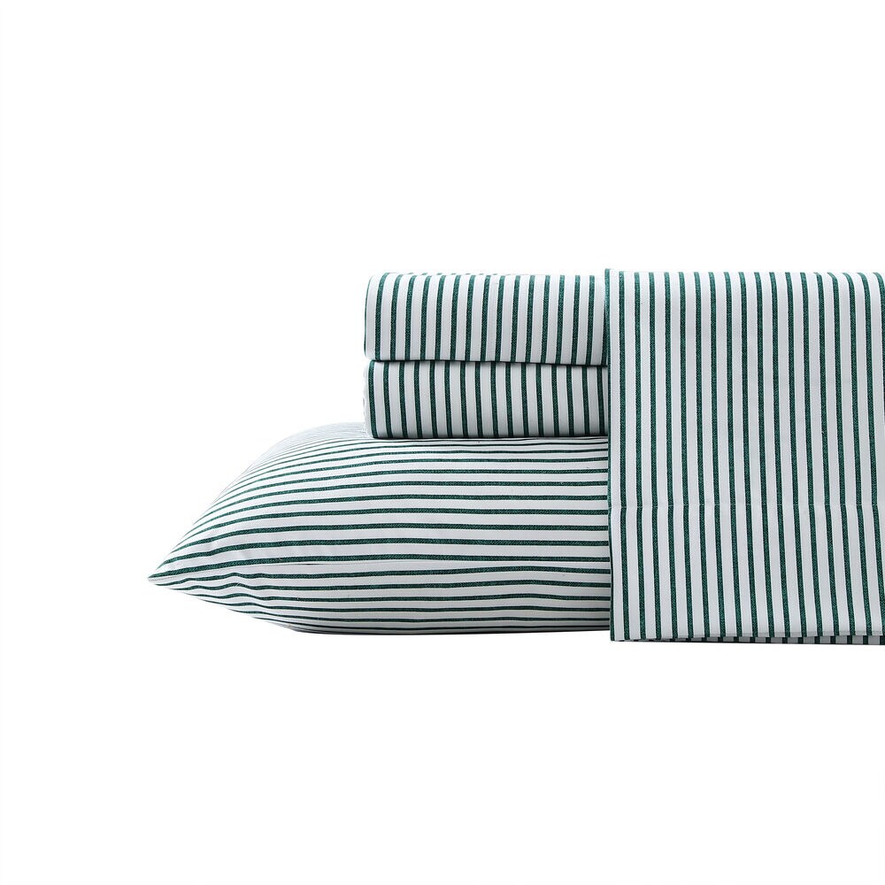 Harmead Green Striped Full Flannel Sheet Set,Fin Green,large