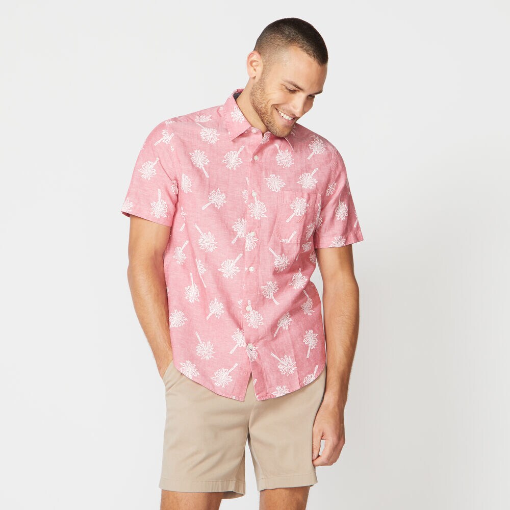 CLASSIC FIT TROPICAL PRINT LINEN SHIRT,Sailor Red,large