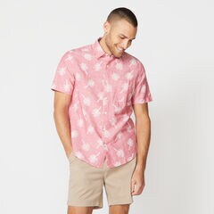 CLASSIC FIT TROPICAL PRINT LINEN SHIRT,Sailor Red,large