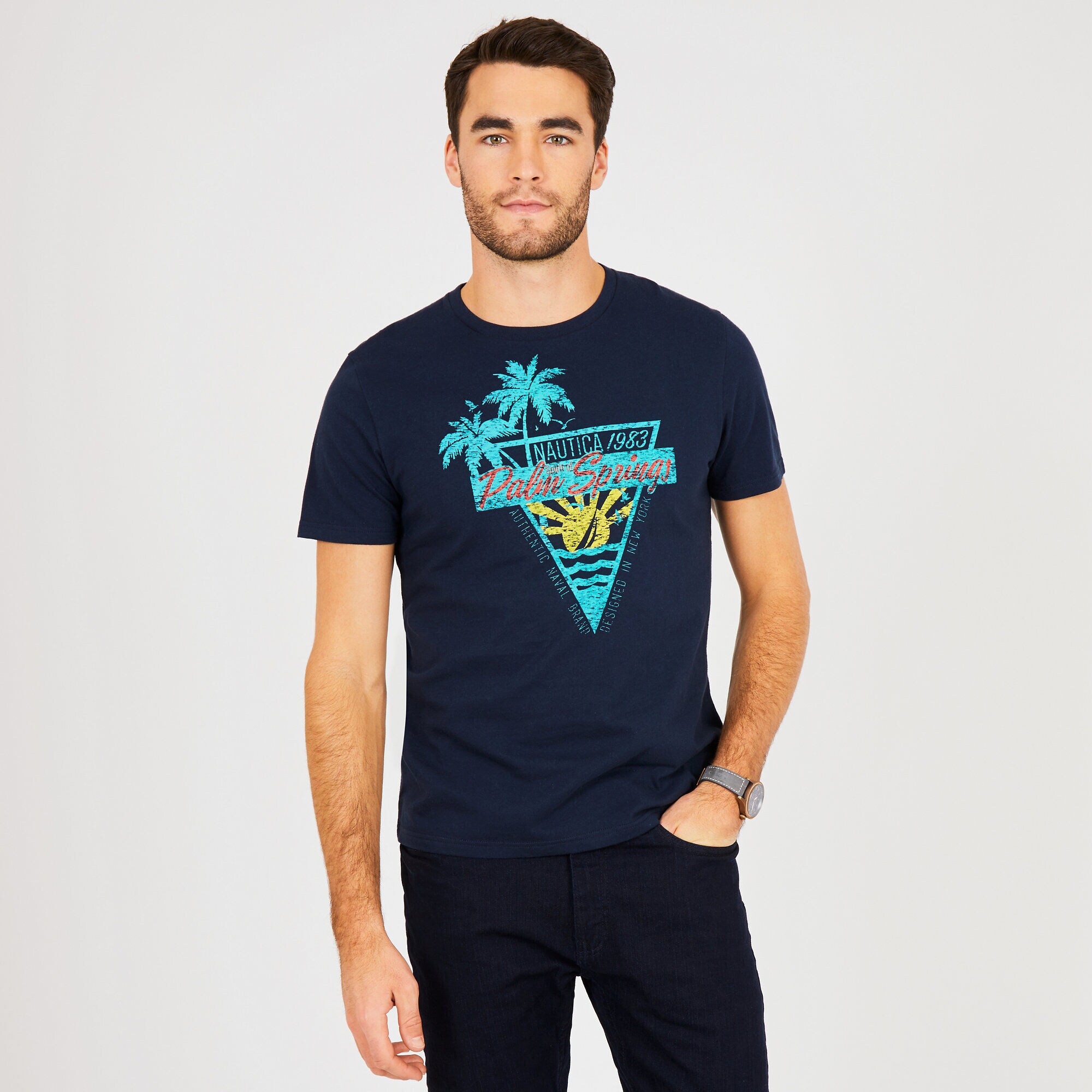 Big & Tall Palm Springs Crewneck T-Shirt,True Navy,large
