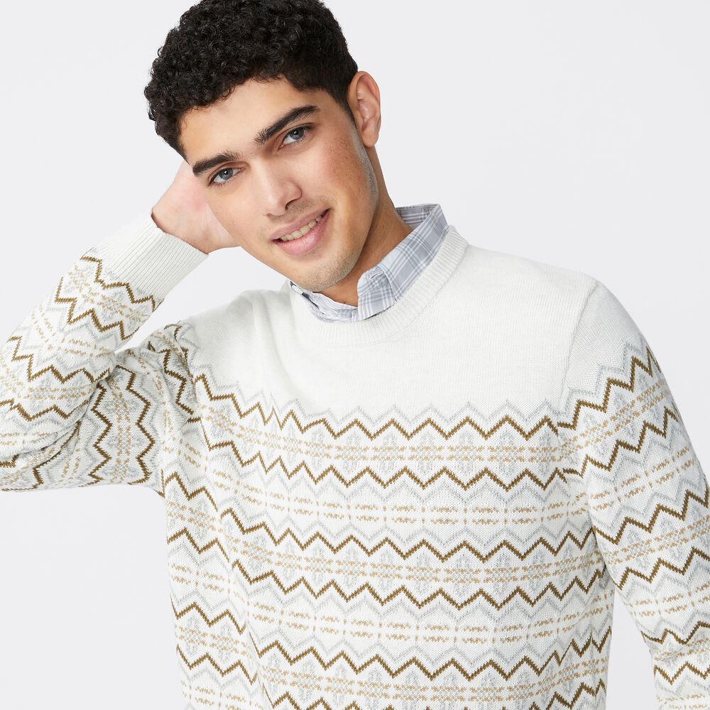 FAIR ISLE CREWNECK SWEATER,Wheat Flax,large