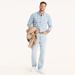 Big & Tall Plaid Shirt,Riviera Blue,large