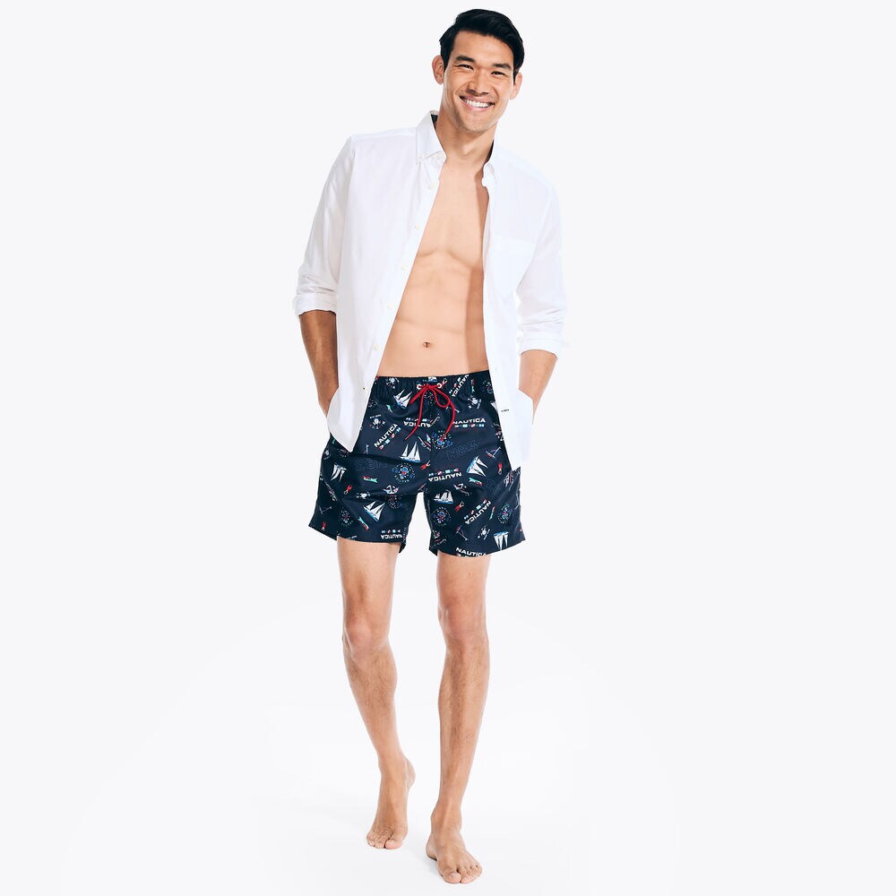 Sustainably Crafted 6" Printed Quick-Dry Swim,Navy,large