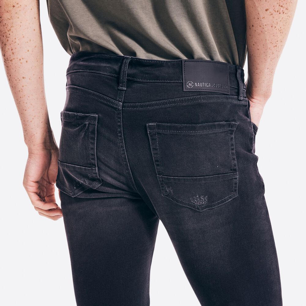 NAUTICA JEANS CO. DISTRESSED STRAIGHT FIT DENIM,Black Ink Wash,large