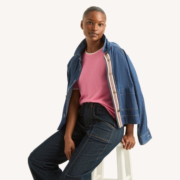 Scalloped Short-Sleeve Sweater