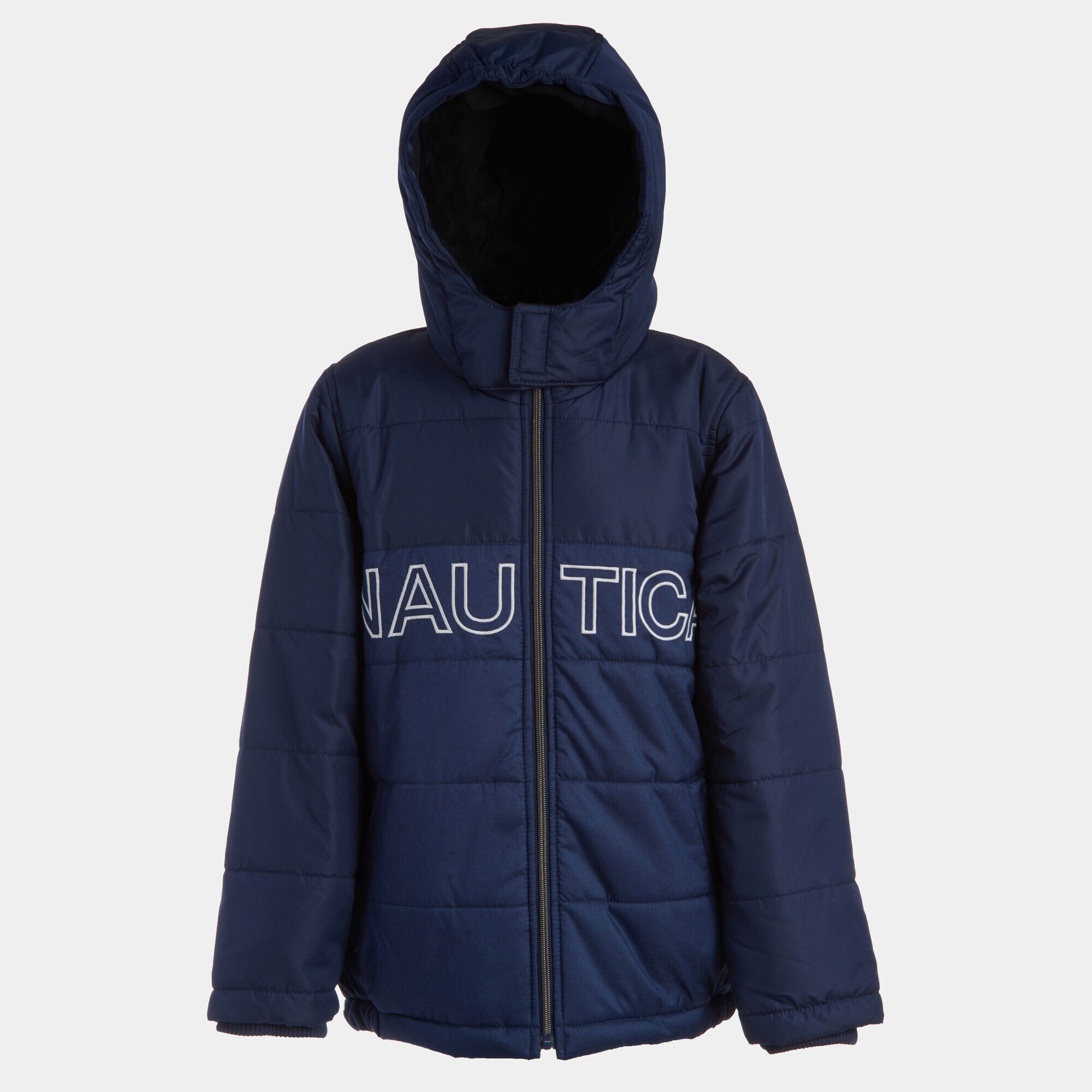 LITTLE BOYS' WATER-RESISTANT COLORBLOCK LOGO BUBBLE COAT (4-7),Oyster Bay Blue,large