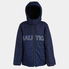 LITTLE BOYS' WATER-RESISTANT COLORBLOCK LOGO BUBBLE COAT (4-7),Oyster Bay Blue,large