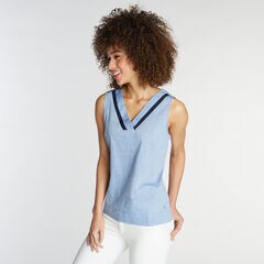 SLEEVELESS CHAMBRAY TOP,Limoges,large