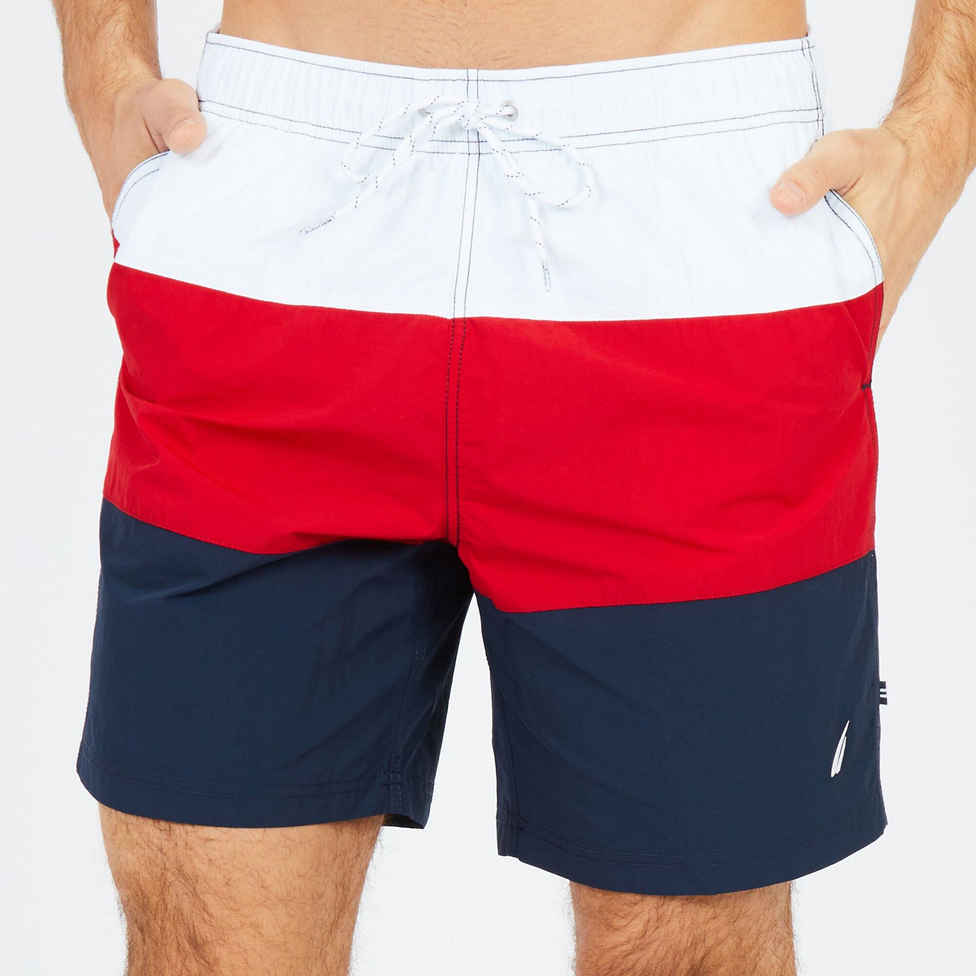8" SWIM SHORT IN COLORBLOCK,Seaside Red,large
