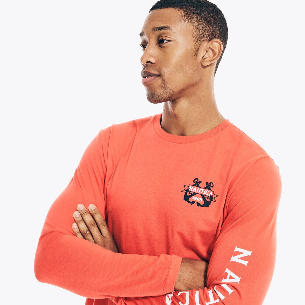 SUSTAINABLY CRAFTED GRAPHIC LONG-SLEEVE T-SHIRT,Glory Red,large
