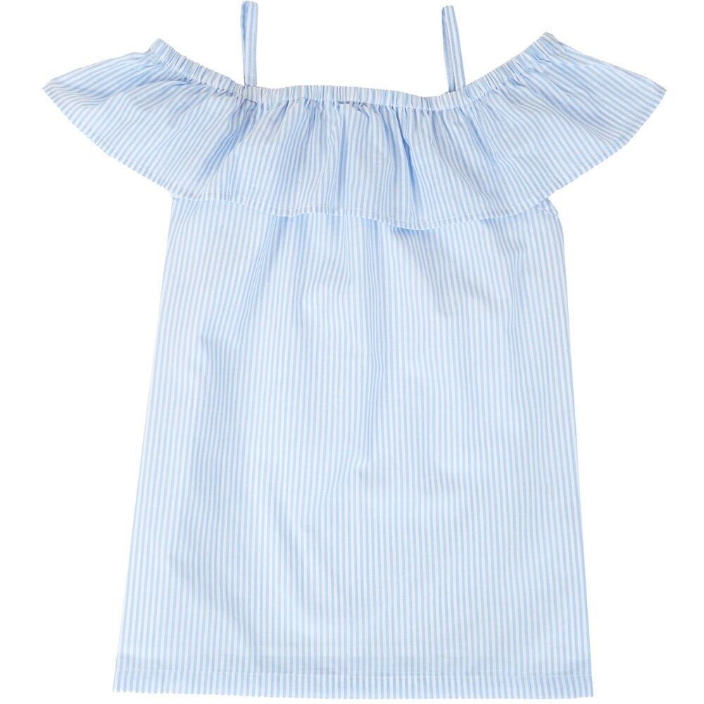 Little Girls' Blue Seersucker Ruffled Tank (2T-7),Coastline Turq,large
