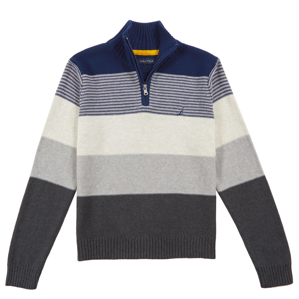 Little Boys' Textured Zip Neck Sweater (4-7),Stormy Blue Wash,large