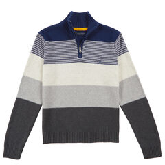 Little Boys' Textured Zip Neck Sweater (4-7),Stormy Blue Wash,large