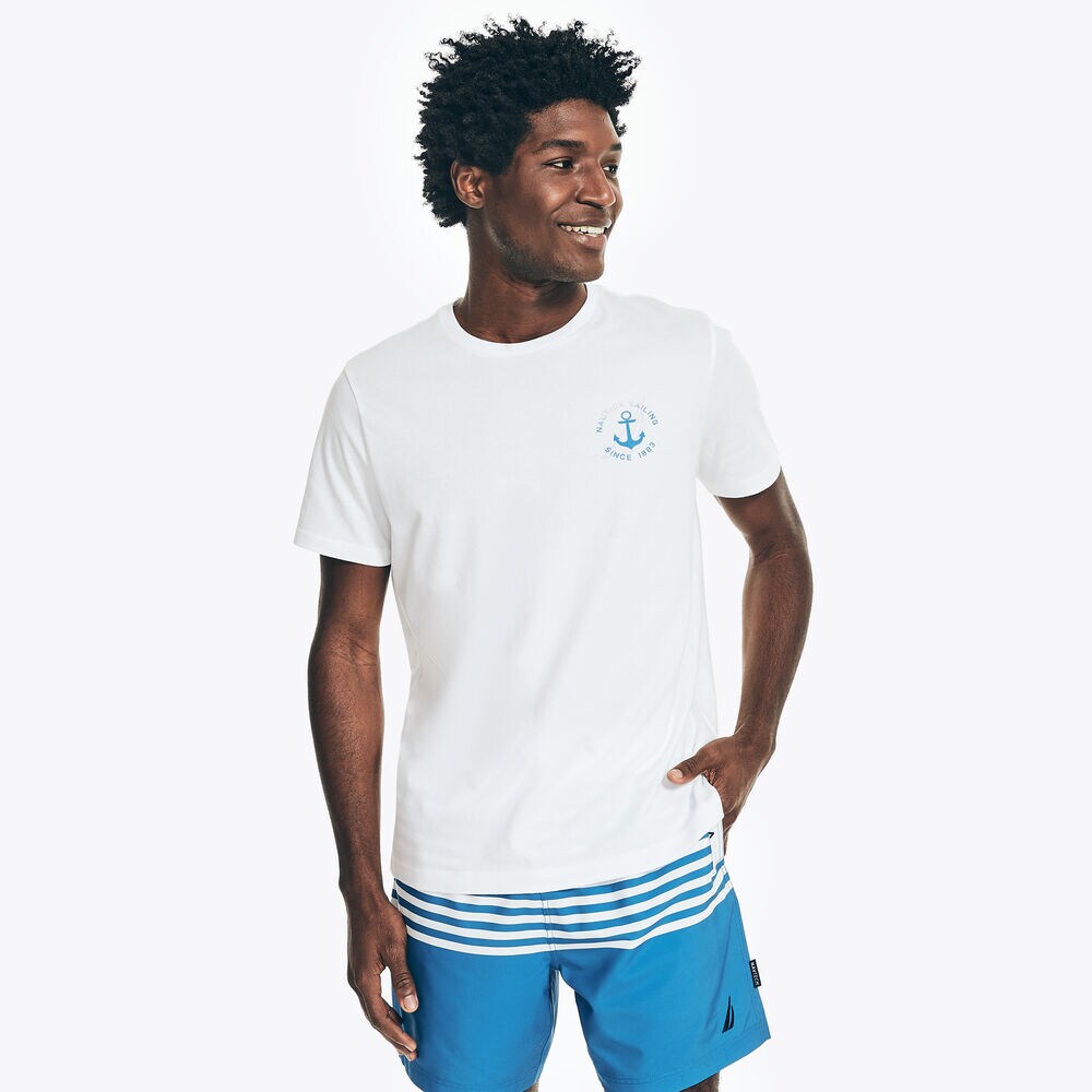 OCEAN PALM TREES GRAPHIC T-SHIRT,Bright White,large