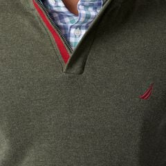 STRIPED-TRIM QUARTER-ZIP SWEATER,Dark Hunter,large