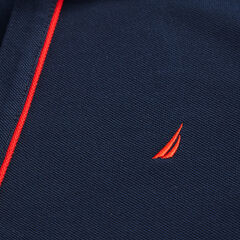 SUSTAINABLY CRAFTED SIDE STRIPE SPLIT-NECK POLO,Stellar Blue Heather,large