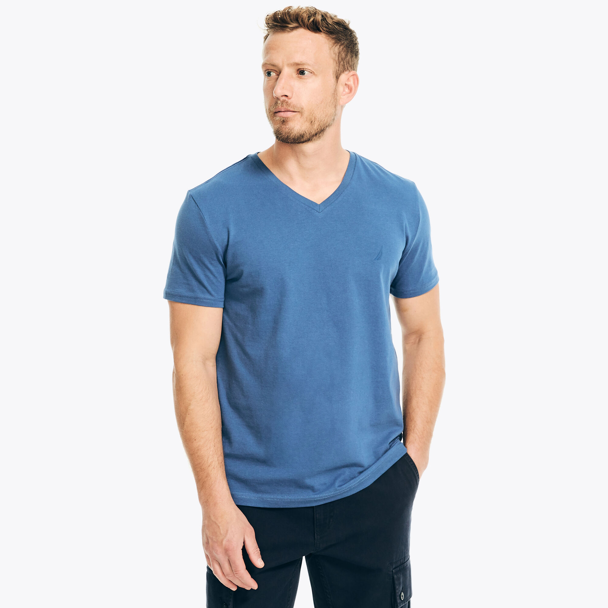 PREMIUM COTTON V-NECK T-SHIRT,Alaskan Blue,large