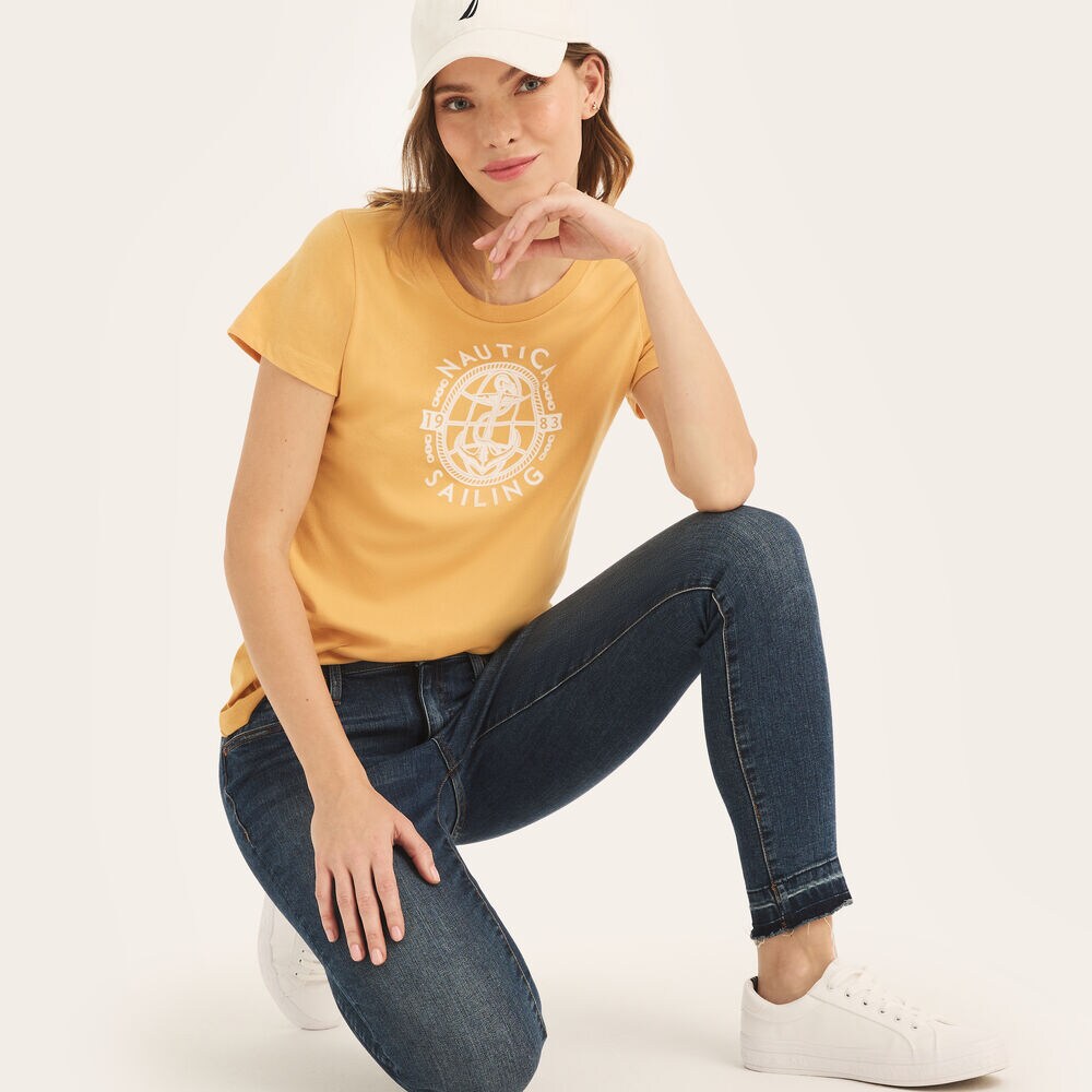 Sustainably Crafted Sailing Logo Graphic T-Shirt,Golden Apricot,large