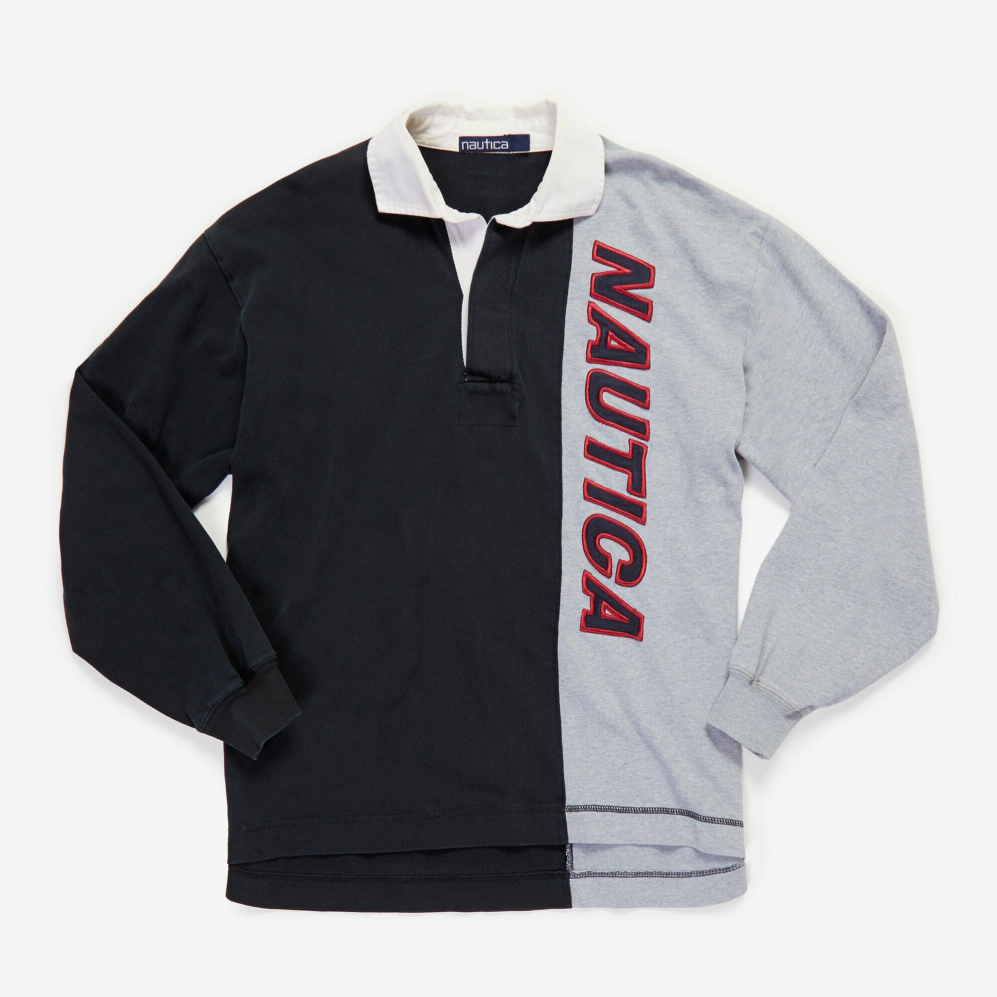 Vintage Nautica Long Sleeve Rugby Polo Shirt,Grey Heather,large