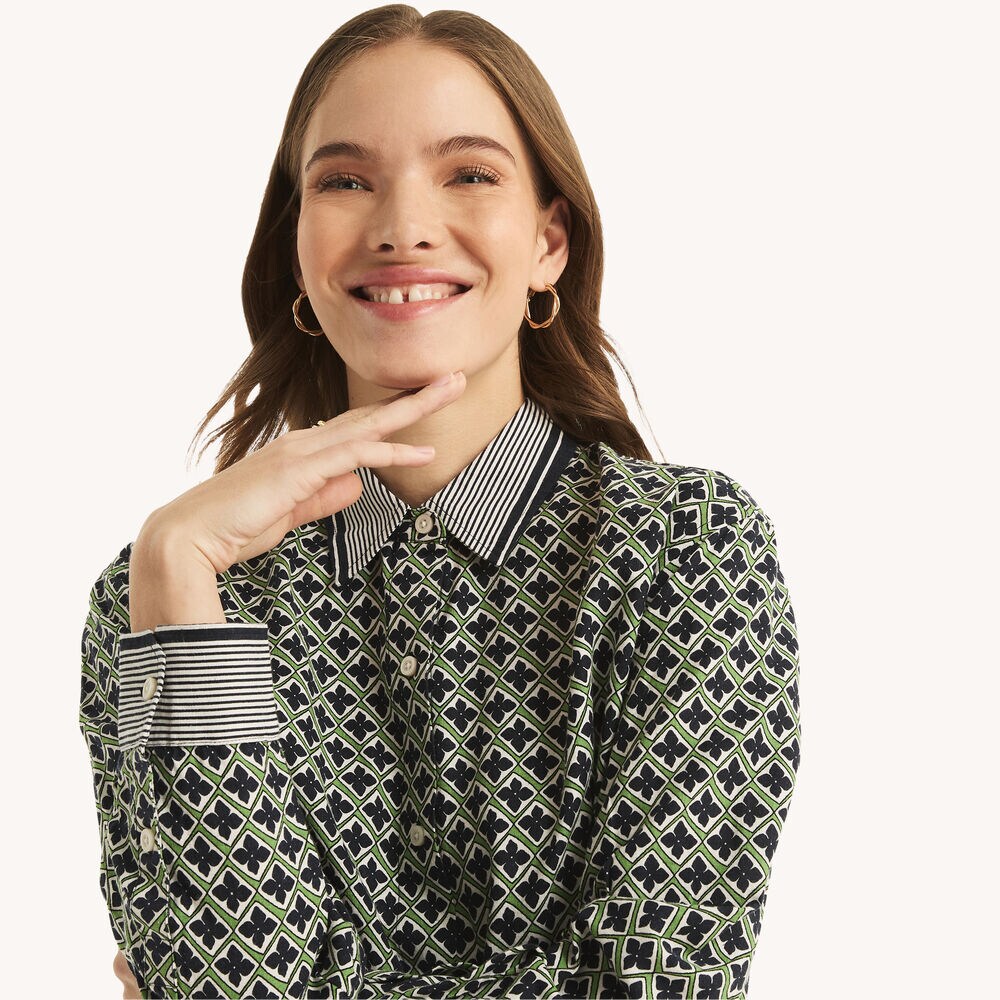 Linen Printed Tunic Top,Light Olive,large