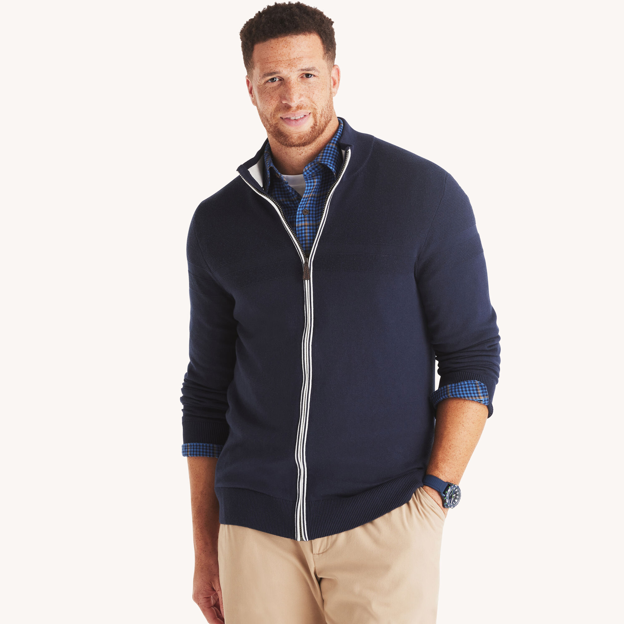 Big & Tall Navtech Mock-Neck Full-Zip Sweater,Navy,large
