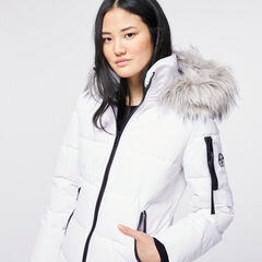 FAUX FUR TRIM HOODED PUFFER COAT,Bright White,large