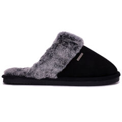 Faux-Fur-Lined Slipper,Black,large