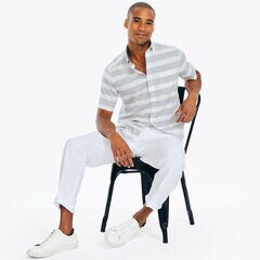 Striped Poplin Short-Sleeve Shirt,Sail White,large
