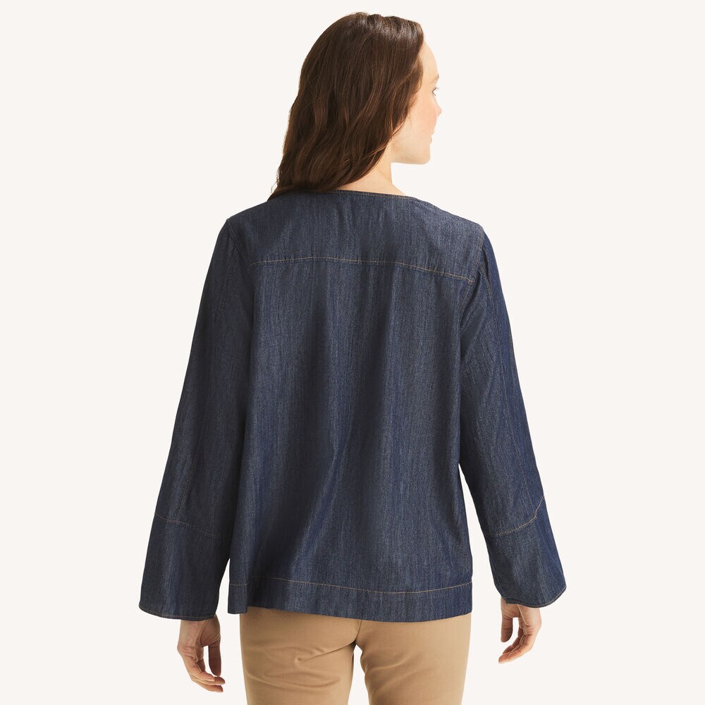 Chambray V-Neck Top,Stellar Blue Heather,large