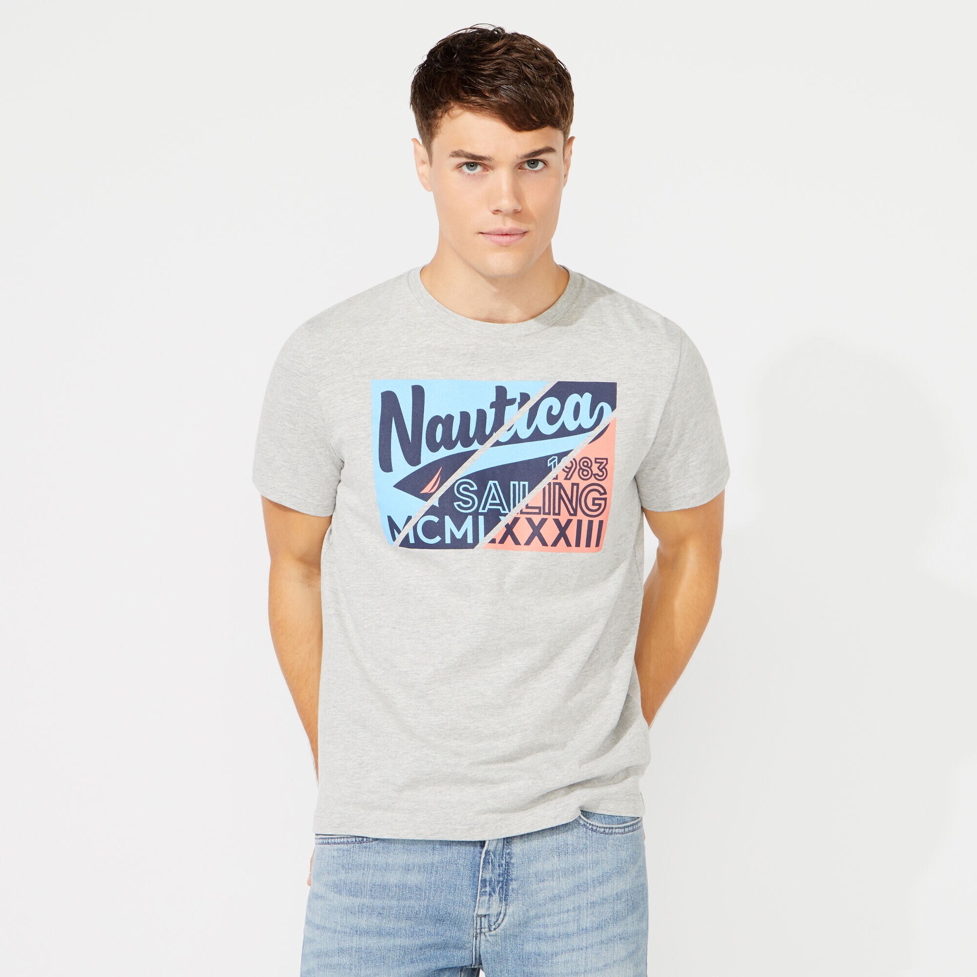 DIAGONAL SQUARE GRAPHIC T-SHIRT,Grey Heather,large