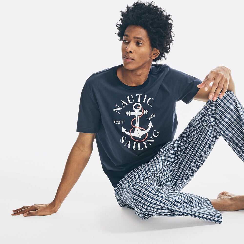 SAILING ANCHOR GRAPHIC SLEEP T-SHIRT,Navy,large